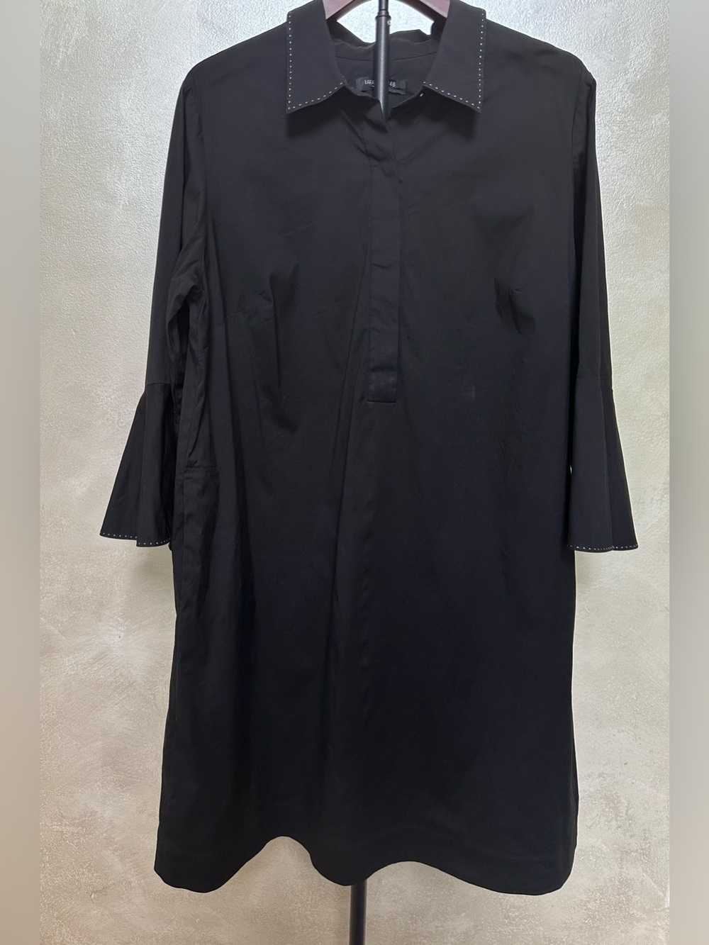 Lafayette 148 New York Black Long-Sleeve Shirt Tunic with Trim sz 1x